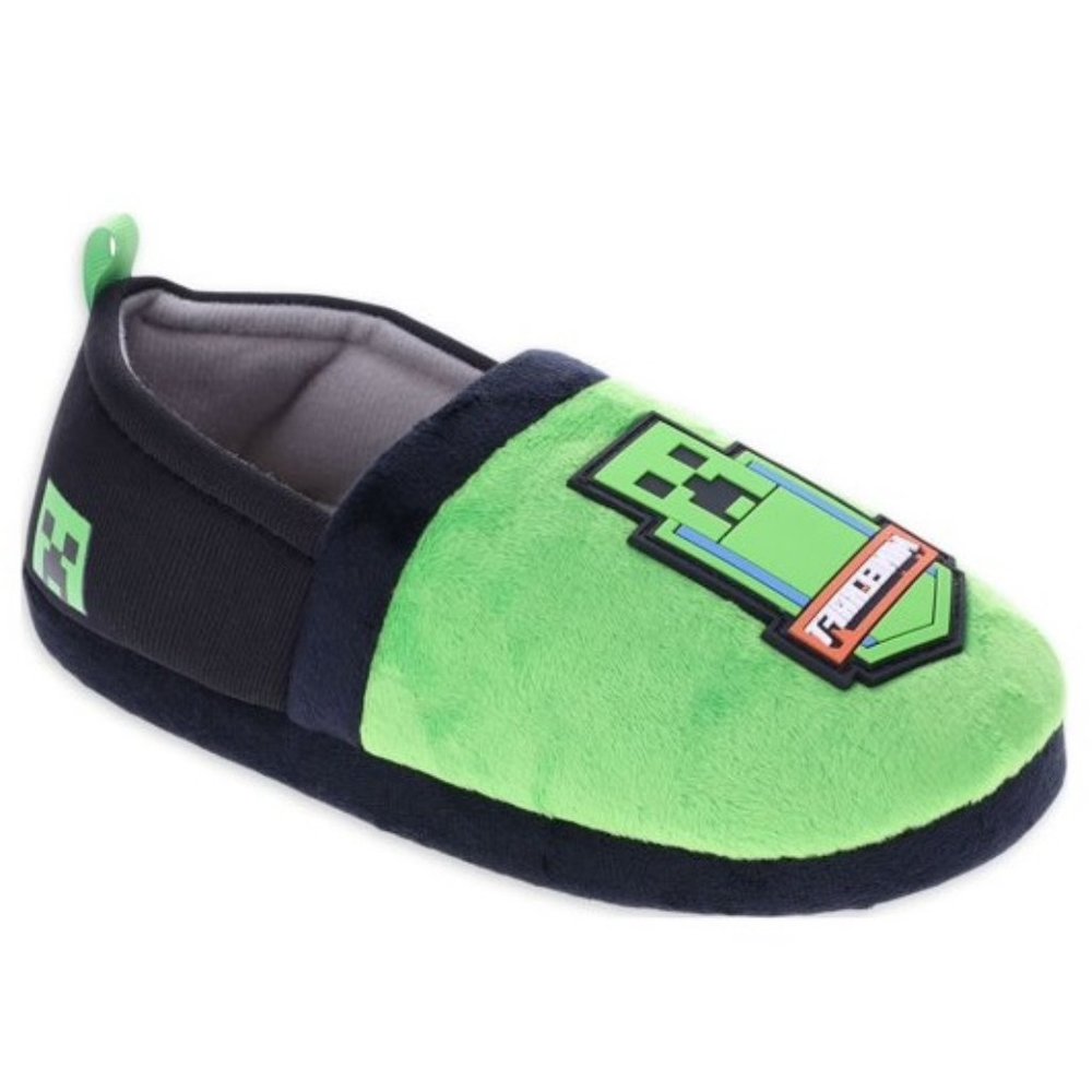 Boys Girls MINECRAFT Plush Creeper Green A-Line Slippers Size 4/5 NWT